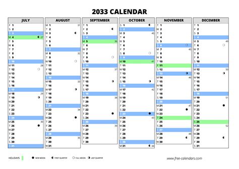 2033 Calendar Printable