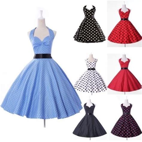 Vintage Polka Dots Retro 50s 60s Halter Swing Pinup Rockabilly Housewife Dress Ebay 32