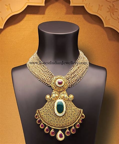 Heavy Antique Gold Pendant Pearl Necklace Latest Indian