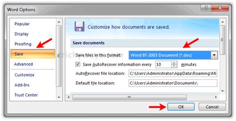 Save Documents Docx As Doc Automatically In Word 20102007 Office