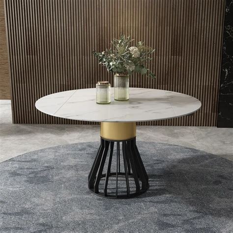 Modern Leaf Extendable Dining Tables Marble Pattern Stone Kitchen