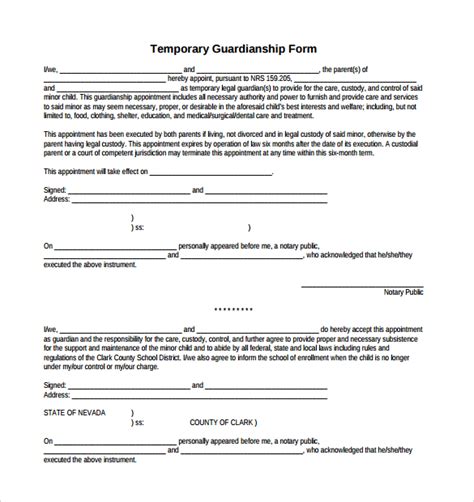 Temporary Custody Agreement Template Business