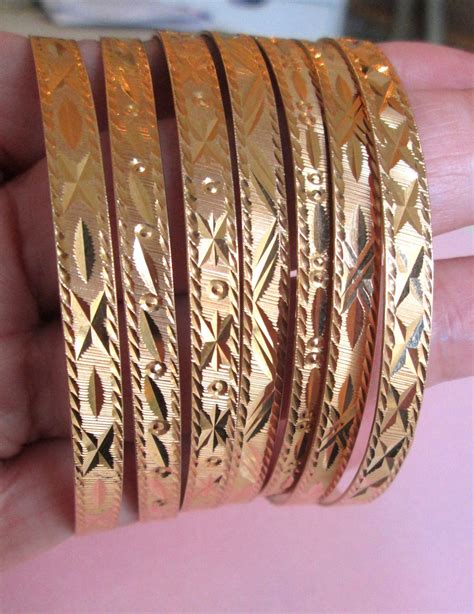 Heavy Gold Solid 468 G 18k 7 Day Bracelet Bangle Set Vintage Sold