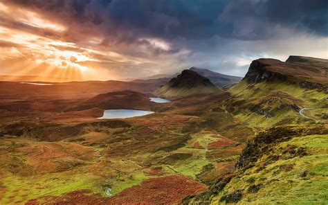 Wallpaper Scotland Isle Of Skye Hills Mountains Lake Sunset