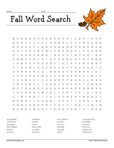18 Fun Fall Word Search Puzzles Kitty Baby Love Free Fall Word Search