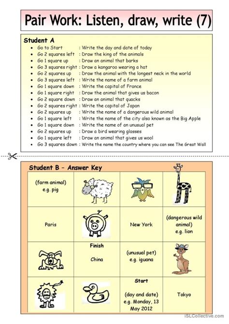 Pair Work Listen Draw Write 7 English Esl Worksheets Pdf And Doc