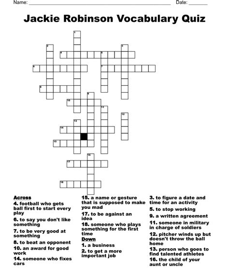 Jackie Robinson Vocabulary Quiz Crossword Wordmint