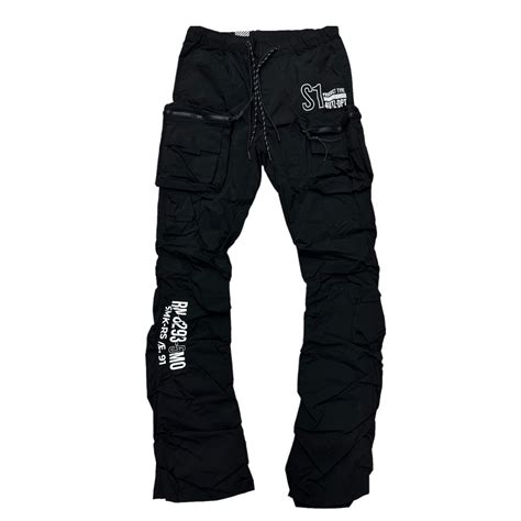 Rise Stacked Utility Nylon Cargo Pants Black 24287