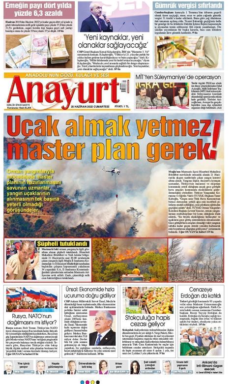 25 Haziran 2022 tarihli Anayurt Gazete Manşetleri