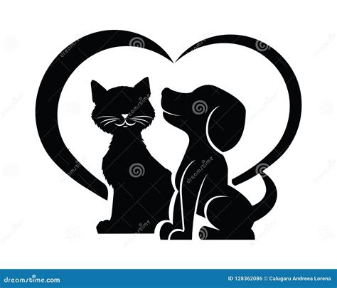 La Silueta Del Perro Y Del Gato En Un Corazón Forma Ilustración Del