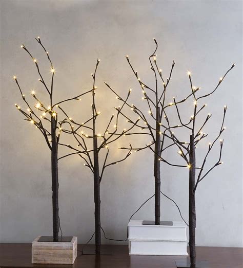 3 Ft Pre Lit Birch Stake Twig Trees Set Of 4 Accent Lighting Twig