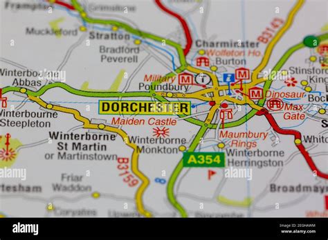Dorchester And Surrounding Areas Shown On A Road Map Or Geography Map