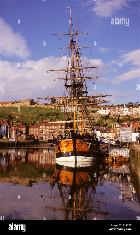 Replica Of Hm Bark Endeavour Moored At Whitby Harbour North Yorkshire