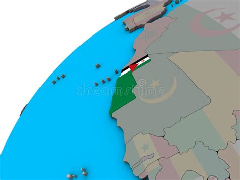 Western Sahara With Flag On 3d Globe Stock Illustration Illustration