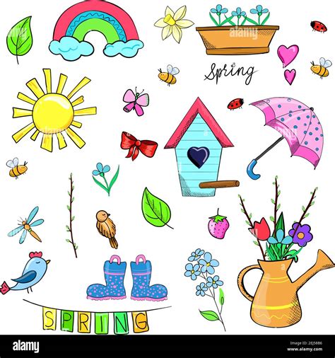 Sketch Objects Set Vector Spring Theme Stock Vector Image And Art Alamy