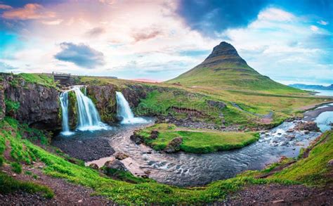 Beautiful Natural Magical Scenery With A Waterfall Kirkjufell And