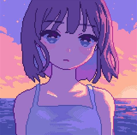 Pixelgirl Sunset Arte Em Pixels Arte Vermelha Animes Wallpapers