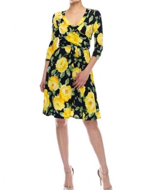 Yellow Rose Faux Wrap Dress Red Rose Maxi Dress Retro Riviera Floral