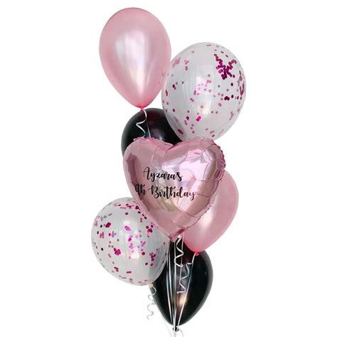 Black And Pink Metallic Heart Balloon Bouquet