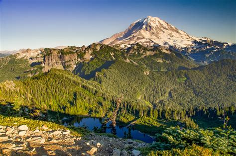 Mt Rainier From Tolmie Peak Lookout With Eunice Lake Visible In The