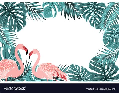 Tropical Border Frame Turquoise Leaves Flamingo Vector Image