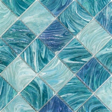 Aquatic Sky Blue 2x2 Square Glass Polished Mosaic Tile Waterline Pool