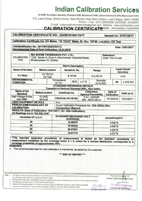 Calibration Certificate Template