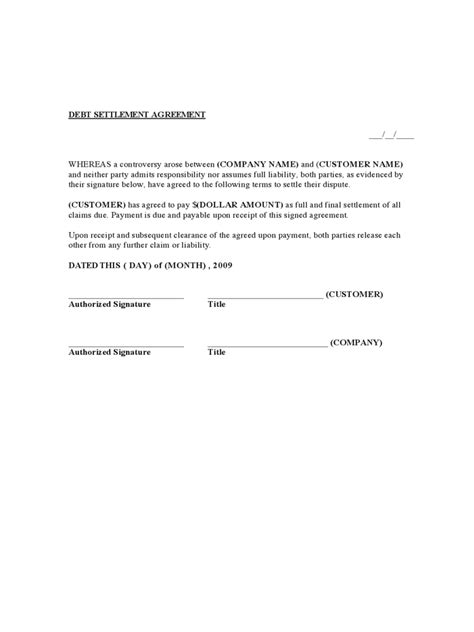 Debt Settlement Agreement Form 3 Free Templates In Pdf Word Excel