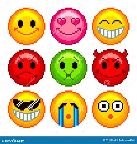 Pixel Smileys For Games Icons Vector Set Stock Vector Image 61911769