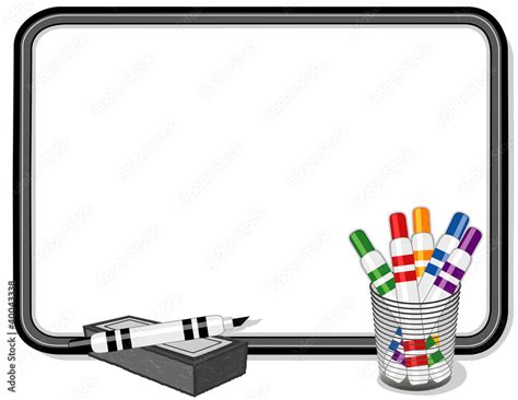 Whiteboard Multicolor Marker Pens Eraser Copy Space Stock Vector