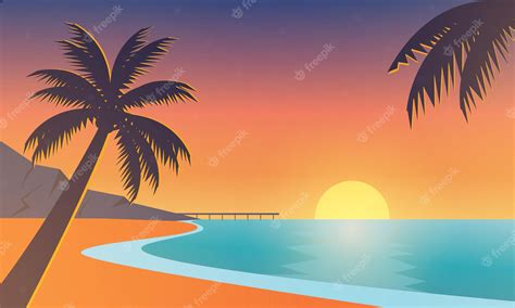 Premium Vector Sunset At Beach Illustration Nature Summer Background