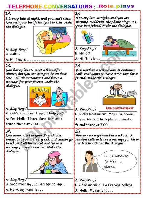 Telephone Conversation Role Plays Esl Worksheet By Domif