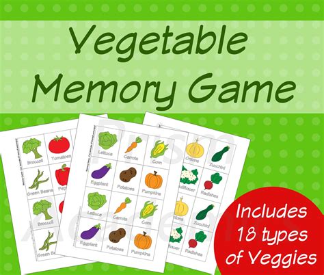 Vegetable Memory Game Instant Download Printable Etsy