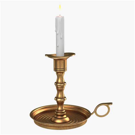 It features a brass cup to hold the candle and a brass border edging the holder. antique brass candle holder 3d 3ds