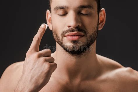 Man With Closed Eyes Applying Face Stock Image Image Of Shirtless