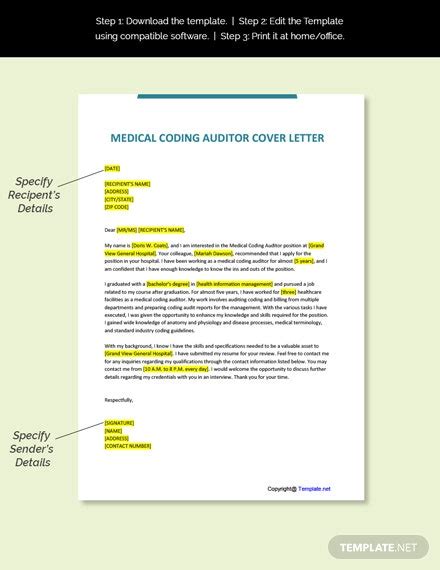 Write a winning cover letter and set yourself apart from the competition in your job search ! FREE Medical Coding Auditor Cover Letter Template - Google ...