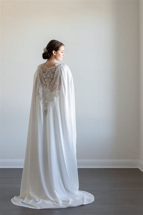 Satin Beaded Bridal Cape Wedding Day Cloak Bridal Cover Up Etsy In