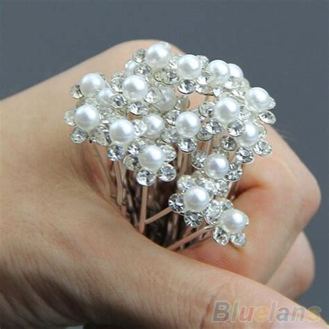 20pcs Wedding Bridal Pearl Flower Rhinestone Crystal Hair Clip Pins