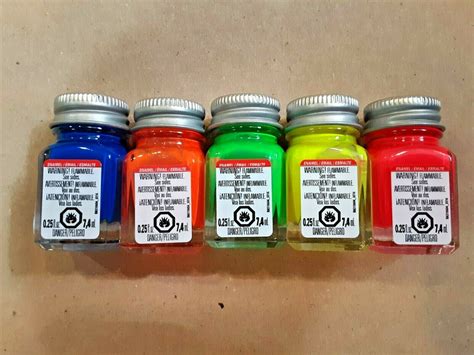 Bright Fluorescent Testors Enamel Model Paint Set 5 Bottles New And