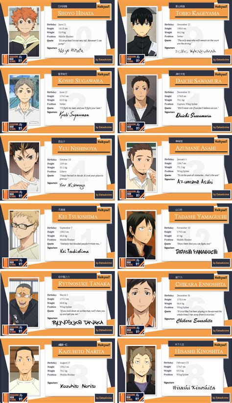 Characters associated with karasuno high school. Haikyuu!! Character Cards - Karasuno by EsteeSo on DeviantArt