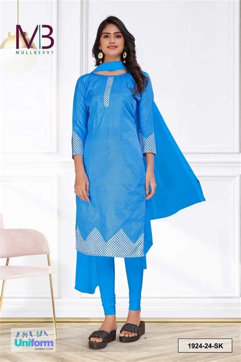 Sky Blue Women S Premium Mulberry Silk Plain Gaala Border Uniform