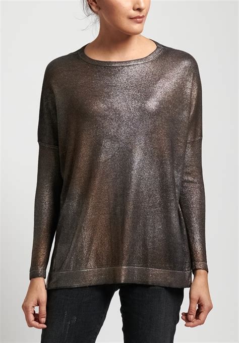 Avant Toi Metallic Oversized Sweater In Blacksilver Santa Fe Dry