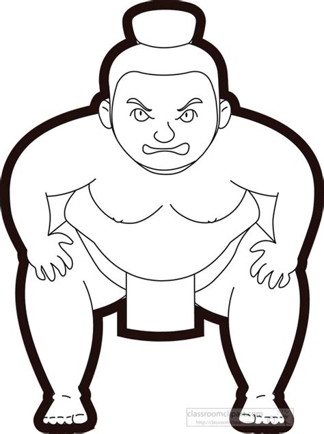 Sports Black And White Outline Clipart Sumo Wrestler With Hands On