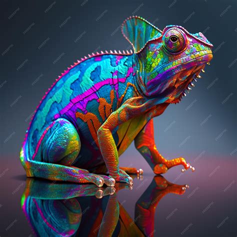 Premium Ai Image A Colorful Chameleon With A Blue And Green Head Sits