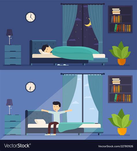Man Sleeps In Bed At Night And Wakes Up In The Vector Image