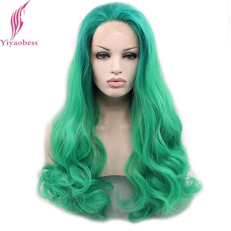 Yiyaobess Green Ombre Lace Front Wig Synthetic Glueless Heat Resistant