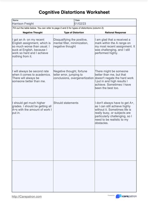 Cognitive Distortions Worksheet And Example Free Pdf Download