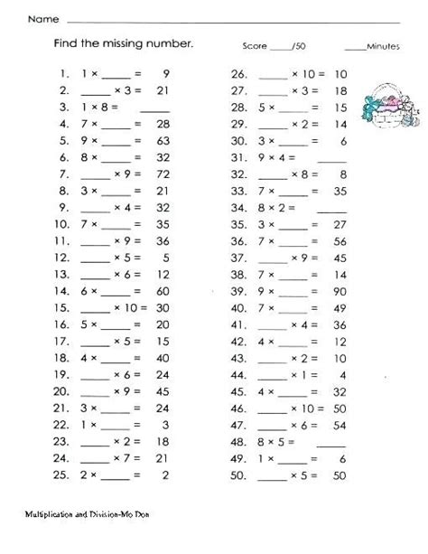 math worksheets  grade  multiplication  division division