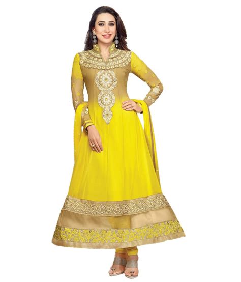 Indian Wholesale Clothing Yellow Faux Georgette Unstitched Dress