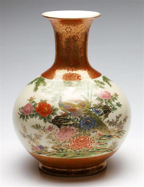 Japanese Satsuma Peacock Vase 31cm Ceramics Japanese Oriental